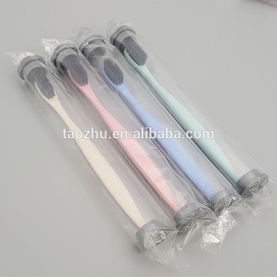 Soft travel case with top cap pack wheat straw new environmental portable toothbrush