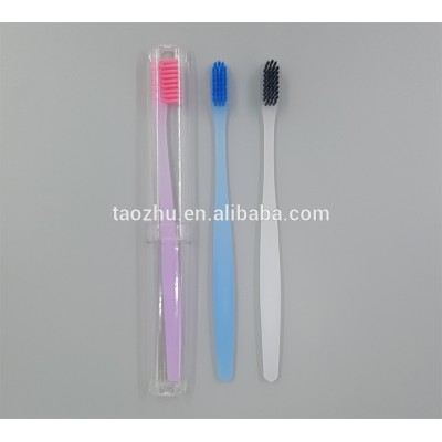 Novelty clear case pack half transparent plastic travel toothbrush set for adults